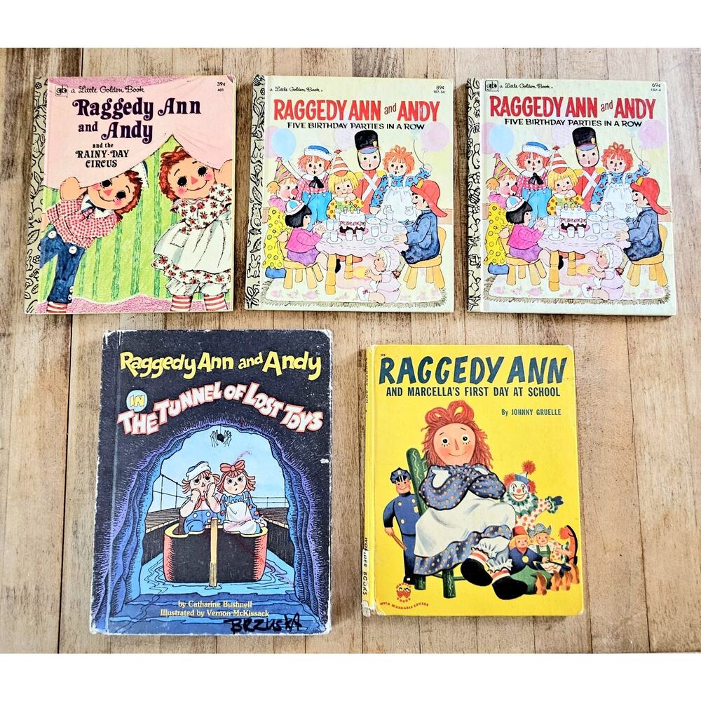 Vintage Raggedy Ann Books Lot of 5, 1x Johnny Gruelle Hardcover (2 the same)